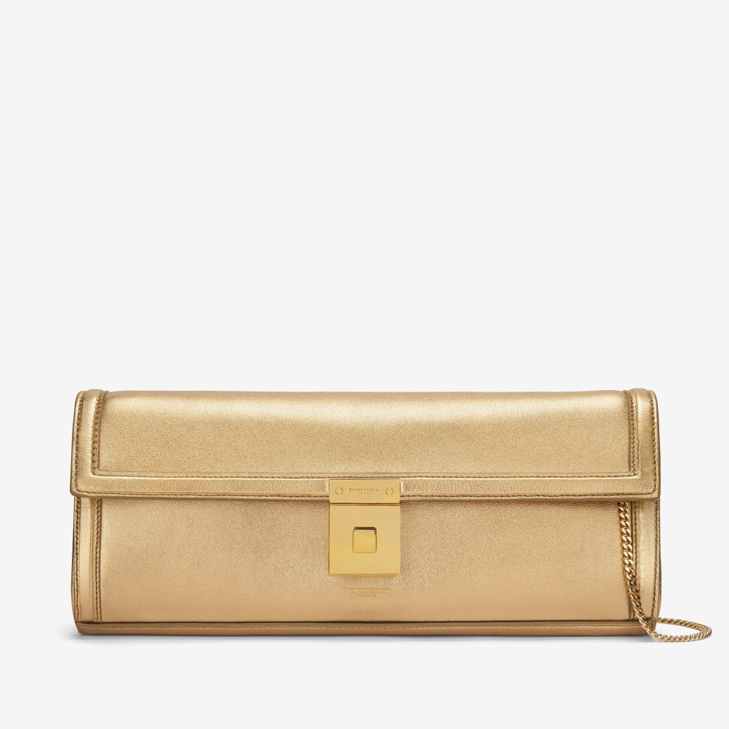 Metallic gold clutch