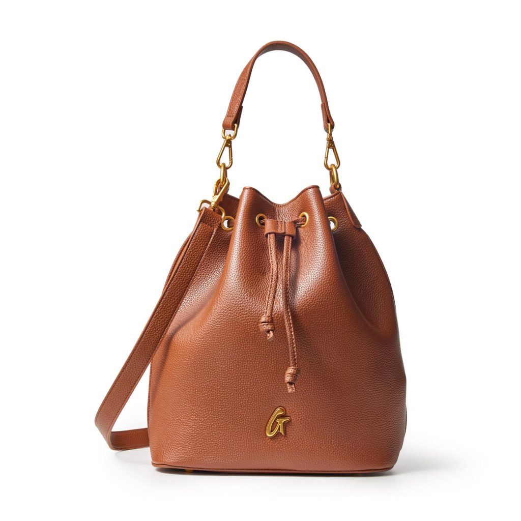 Brown leather bucket bag