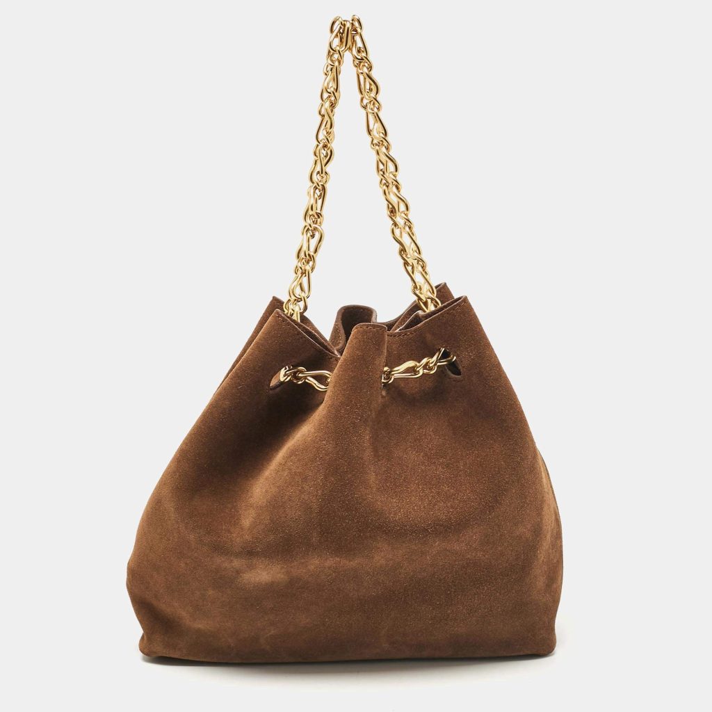 Brown suede bucket bag