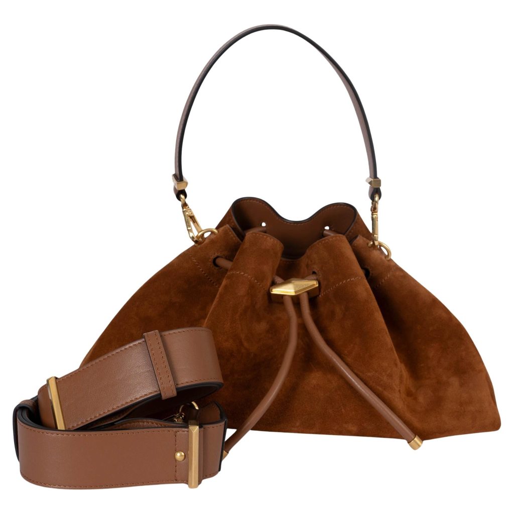 Brown suede bucket bag