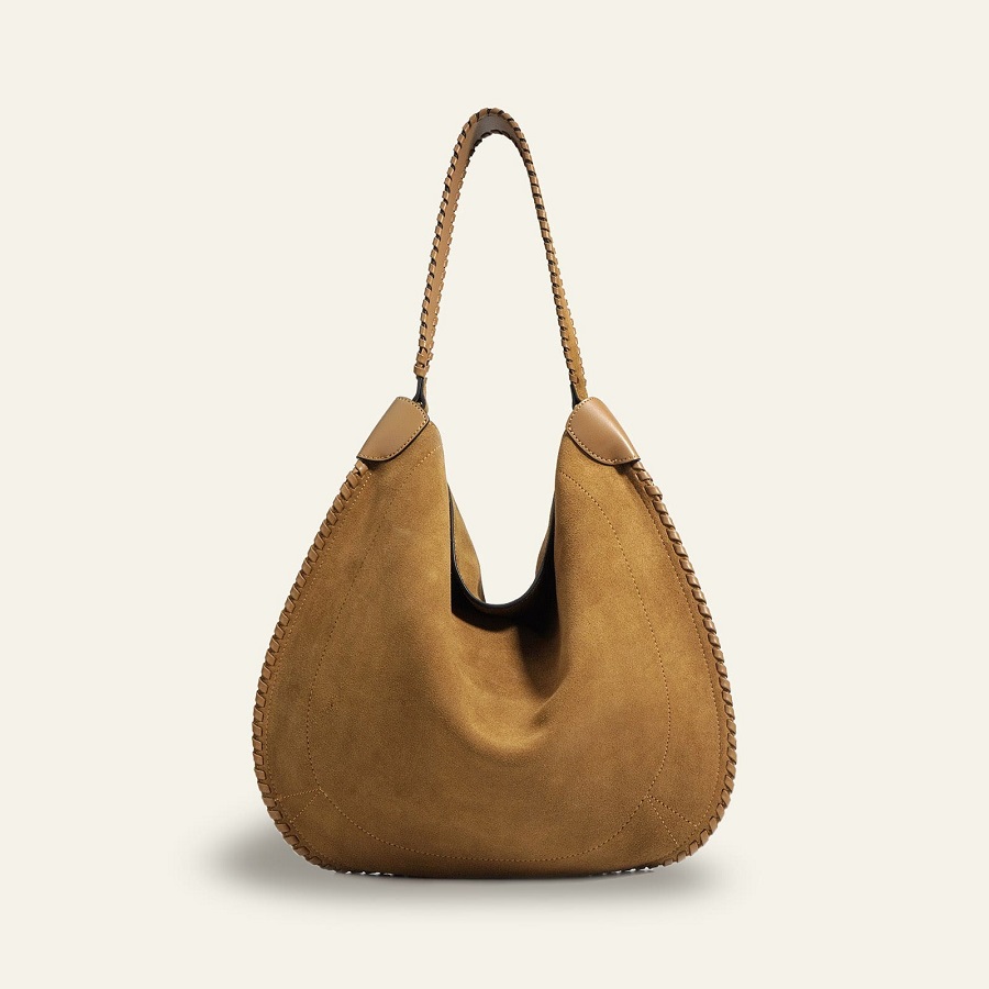 brown suede shoulder bag