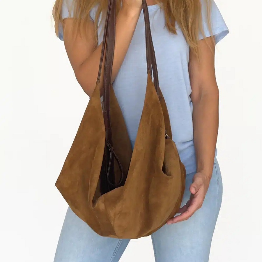 brown suede shoulder bag