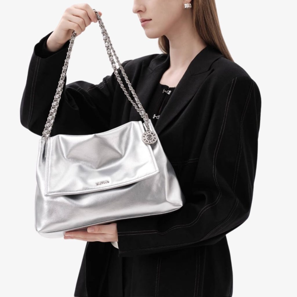 silver shoulder bag